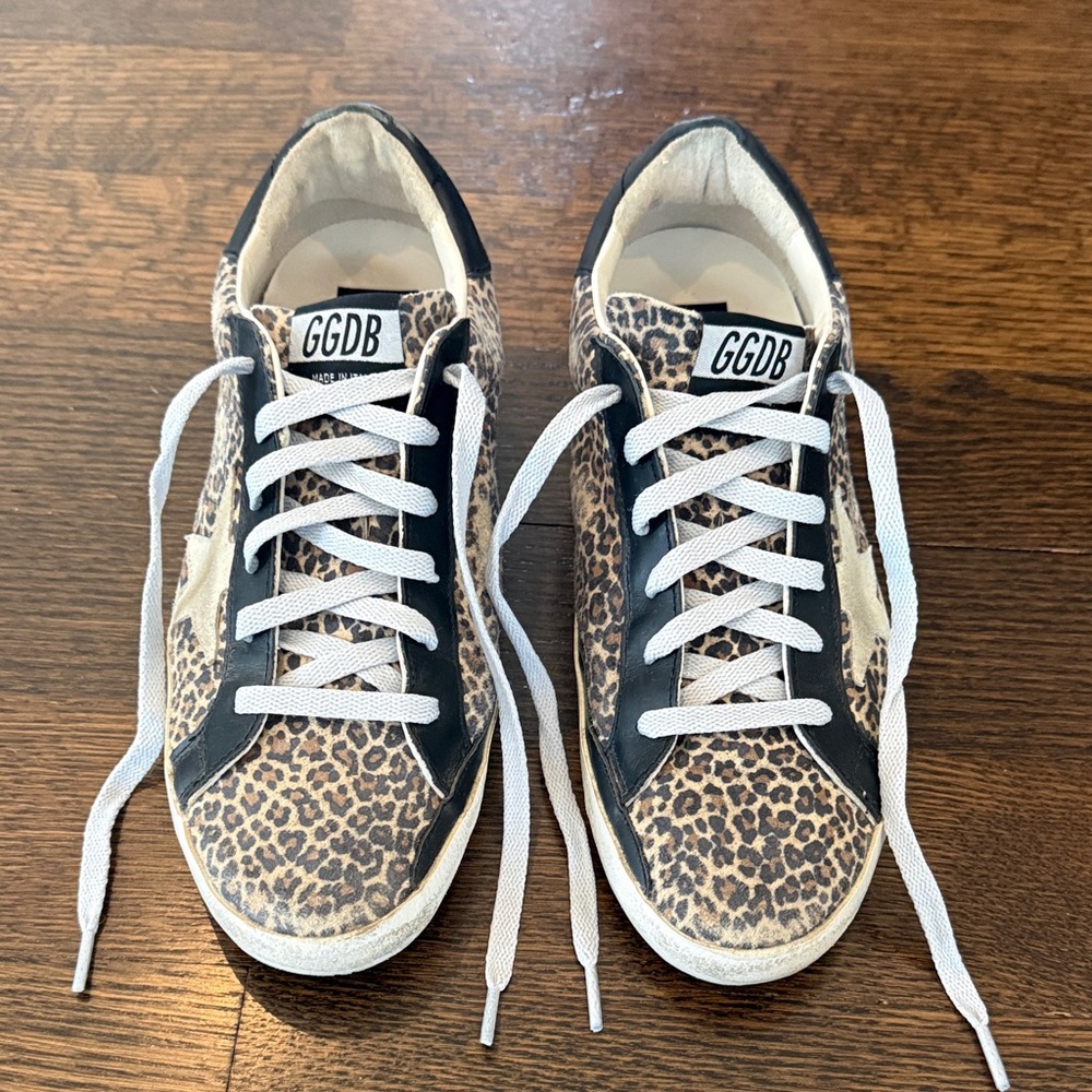 GGDB Leopard Print Super Star Sneakers in Black & Tan